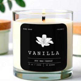Elegant Vanilla Black & White Candle-etiketter Fyrkantigt Klistermärke