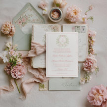 Elegant vapen med rosa rosett | Monogram bröllop