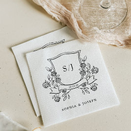 Elegant vapen och monogram svart-vit bröllop pappersservett