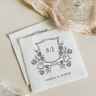 Elegant vapen och monogram svart-vit bröllop pappersservett