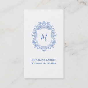 Elegant Vapensköld av ornamental Ro Blue Monogram Visitkort