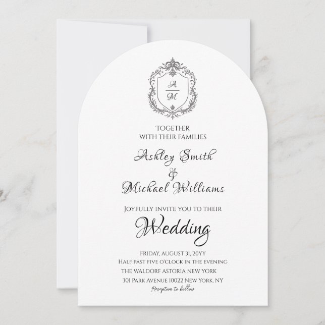 Elegant Vapensköld - minimalistiskt, formellt Mono Inbjudningar (Framsida)
