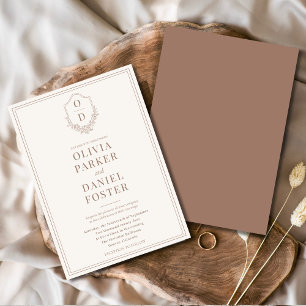Elegant Vapensköld Mocha Brown Modern Bröllop Inbjudningar