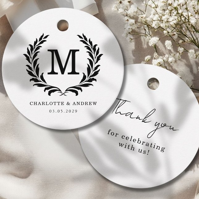 Elegant Vapensköld Monogram Bröllop Gåvor Etiketter (Elegant Crest Monogram Wedding Favor Tags)