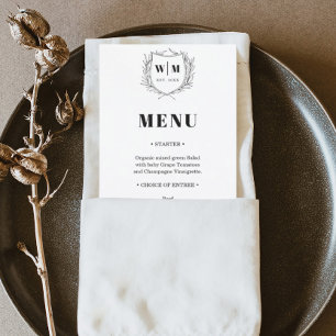 Elegant Vapensköld Monogram Bröllop Menu Meny