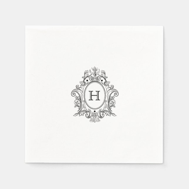 Elegant Vapensköld Monogram Bröllop Napkin Pappersservett (Framsidan)