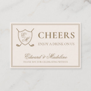 Elegant Vapensköld Monogram Golf Bröllop Drink B Visitkort