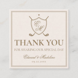 Elegant Vapensköld Monogram Golf Wedding Favor Mär Fyrkantigt Visitkort