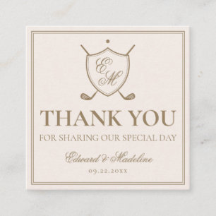 Elegant Vapensköld Monogram Golf Wedding Favor Mär Fyrkantigt Visitkort
