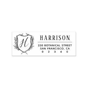 Elegant Vapensköld Monogram Script Namn Returadres Stämpel