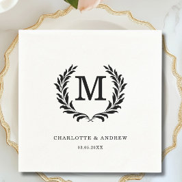 Elegant Vapensköld Monogram White Bröllop Pappersservett