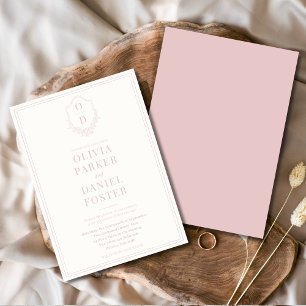 Elegant Vapensköld Rosa minimalistisk Bröllop Inbjudningar