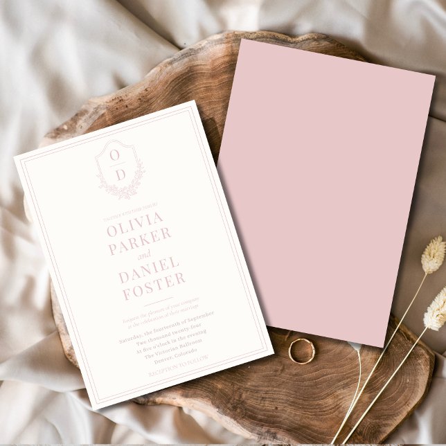 Elegant Vapensköld  Rosa minimalistisk Bröllop Inbjudningar (Skapare uppladdad)