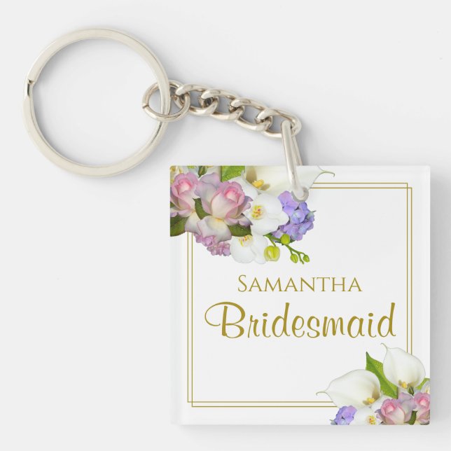 Elegant Vår Blommigt Bridesmaid Favor med Namn (Framsidan)
