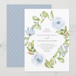 Elegant Vår Blommigt Diamond Dusty Blue Bröllop Inbjudningar