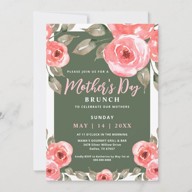 Elegant Vår Blommigt Grönt Mors dag Brunch Inbjudningar (Framsida)