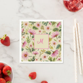 Elegant Vår Blommigt med monogram Pappersservett