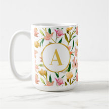 Elegant Vår Blommigt Monogram med gyllene accent