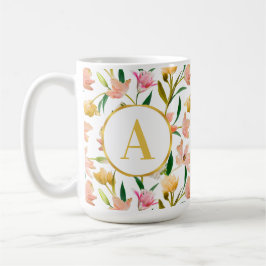 Elegant Vår Blommigt Monogram med gyllene accent Kaffemugg