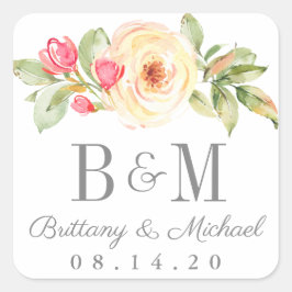 Elegant Vår Blommigt Peach Wedding Stickers Fyrkantigt Klistermärke