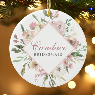 Elegant Vår Blommigt  Rosa Peony Bridesmaid Julgransprydnad Keramik