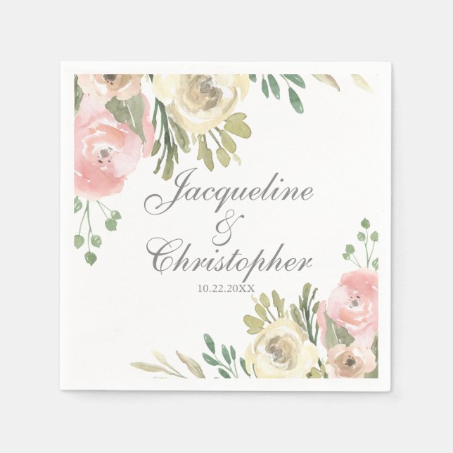 Elegant Vår Blommigt  Rosa Peony Bröllop Pappersservett (Framsidan)