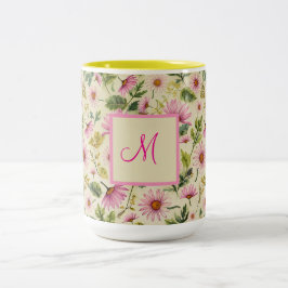 Elegant Vår blommor med monogram Två-Tonad Mugg
