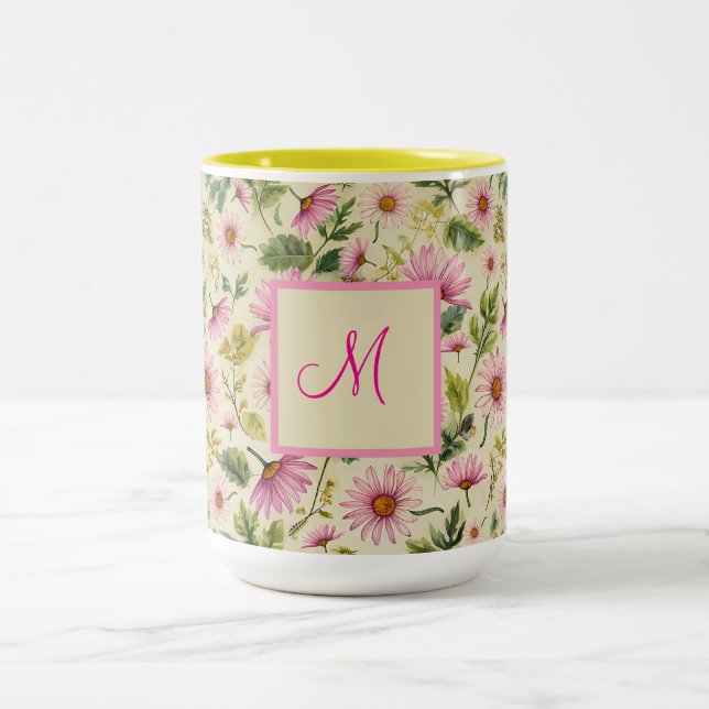 Elegant Vår blommor med monogram Två-Tonad Mugg (Center)