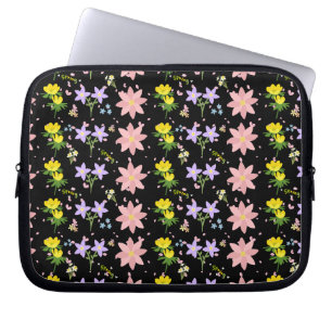 Elegant vår blomster mönster på svart - Bärbar dat Laptop Fodral
