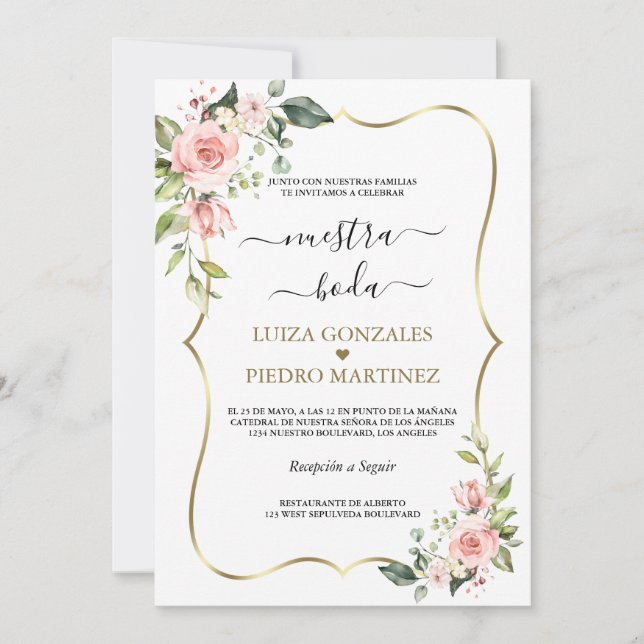 Elegant Vår Bröllop Kalligrafi Med Blommor  Inbjudningar (Framsida)