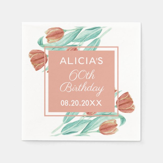 Elegant Vår Brown Tulip 60:e födelsedagen Pappersservett (Framsidan)