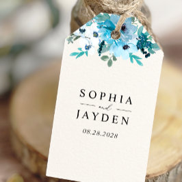 Elegant vår dammblått blommigt bröllop presentetikett