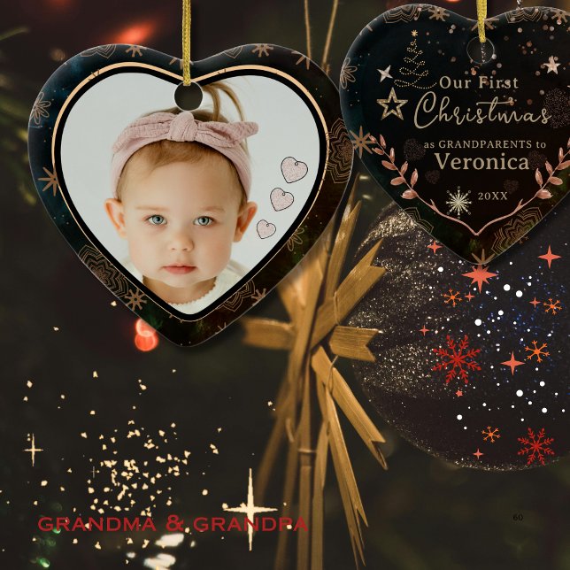 Elegant Vår första jul som morföräldrar Foto Julgransprydnad Keramik (Elegant Our First Christmas as Grandparents Photo Ceramic Ornament)
