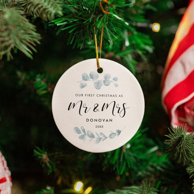 Elegant Vår första julgräddbild bröllop Julgransprydnad Keramik (Skapare uppladdad)