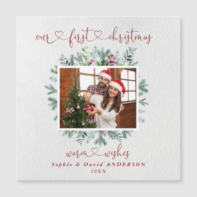 Elegant Vår första julkrans med foto Bröllop (Framsida)