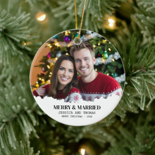 Elegant vår första jultomte och vårt gifta foto julgransprydnad keramik
