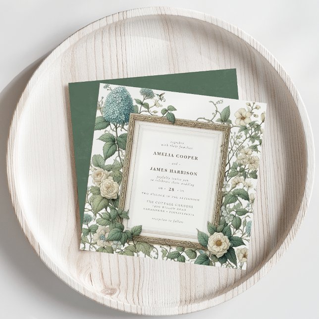 Elegant Vår Garden bröllopsdag Inbjudningar (Vintage botanical wedding invitation on a pale wood background.)
