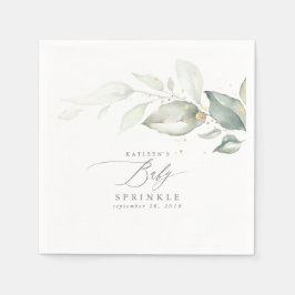 Elegant Vår Greenery Guld Foliage Baby Sprinkle Pappersservett