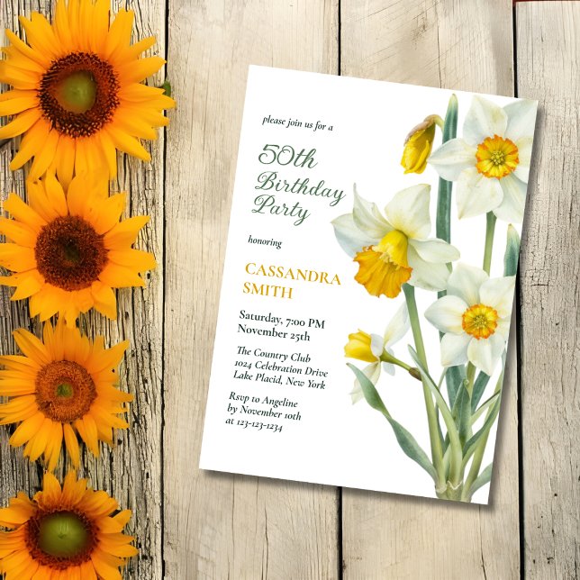 Elegant Vår Gult Daffodil Blommigt Födelsedag Inbjudningar (Skapare uppladdad)