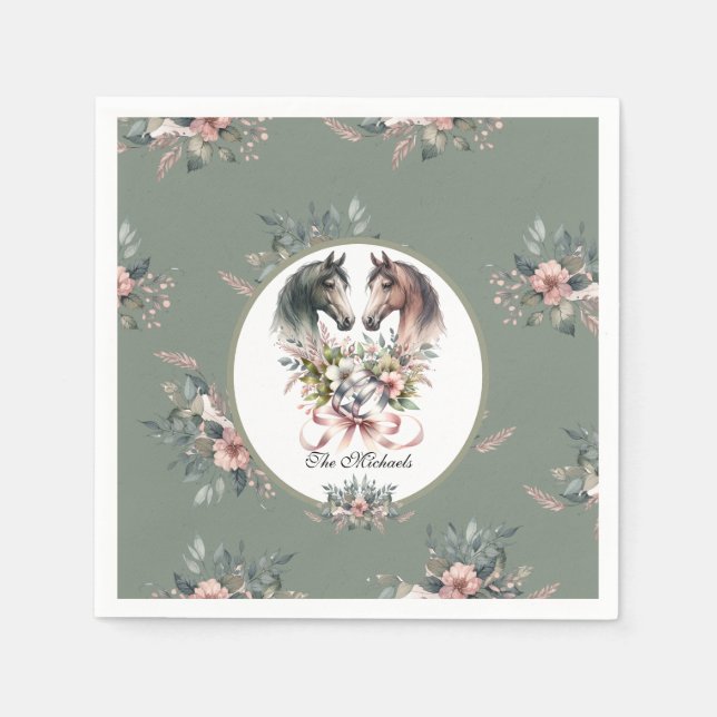 Elegant Vår Horse Bröllop Pappersservett (Framsidan)