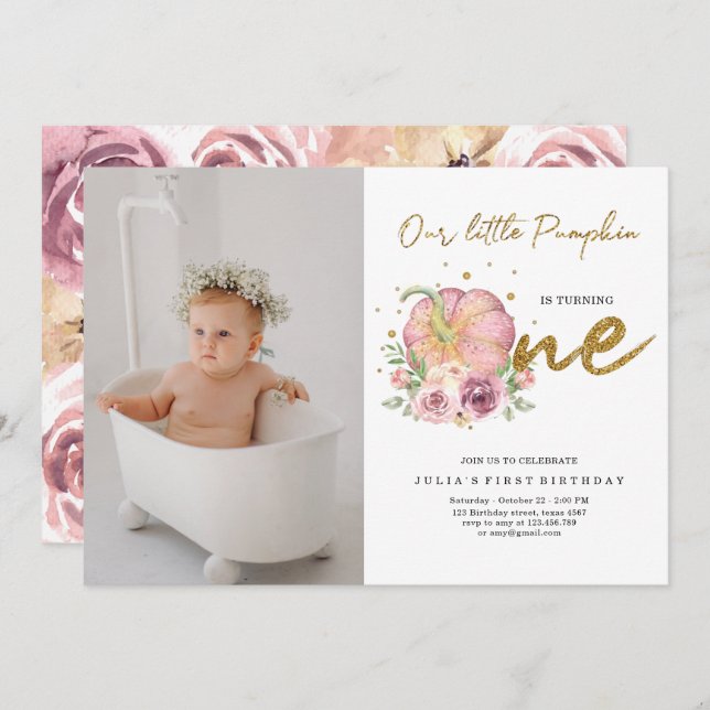 Elegant vår lilla knumpkin-foto på födelsedagen inbjudningar (Fram/baksida)