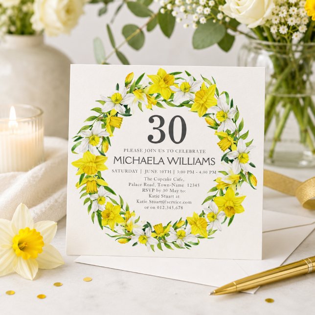 Elegant vår-narciss blomster 30-års födelsedagsfes inbjudningar (Add party details to customize.  See the collection for matching items)