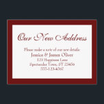 Elegant vår Nya adress gräns Burgundy, vit Tilläggskort<br><div class="desc">Behålla dina vänner och din familj och dina nya adress med hjälp av dessa enkla, elegant-höljeskort. En enkel anteckning läser "Vår Ny adress" överst med ett söt, traditionellt skriptteckensnitt. Använda mallen fält om du vill lägga till all information för att anpassa designen för din egen använda. Mörkens burgundröda text placerades...</div>