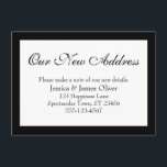 Elegant vår Nya adress Svartvit vid gränsen Tilläggskort<br><div class="desc">Behålla dina vänner och din familj och dina nya adress med hjälp av dessa enkla, elegant-höljeskort. En enkel anteckning läser "Vår Ny adress" överst med ett söt, traditionellt skriptteckensnitt. Använda mallen fält om du vill lägga till all information för att anpassa designen för din egen använda. Den svarta texten placerades...</div>
