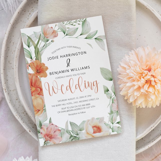 Elegant Vår Peach Blommigt Bröllop Inbjudningar (Skapare uppladdad)