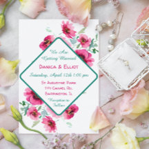 Elegant Vår Rosa Watercolor Blommigt Bröllop