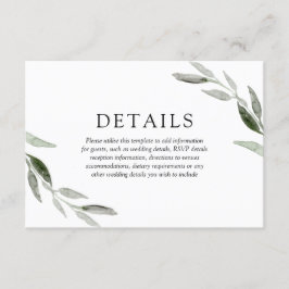 Elegant vår sommar grön blad bröllopsdetaljer tilläggskort