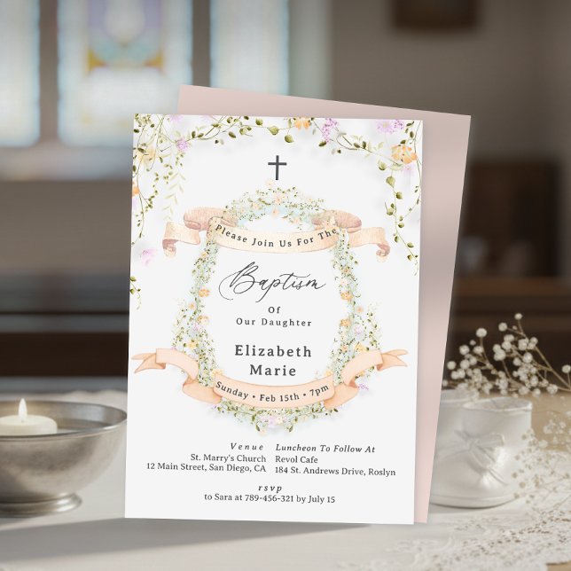 Elegant vår sommar vildblomma blomster dop inbjudningar (Elegant Spring Summer Wildflower Floral Baptism Invitation)