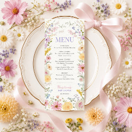 Elegant vår vildblomma baby shower meny kort