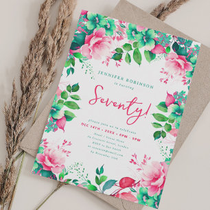 Elegant Vår Watercolor Blommigt 70 Birthday Inbjudningar